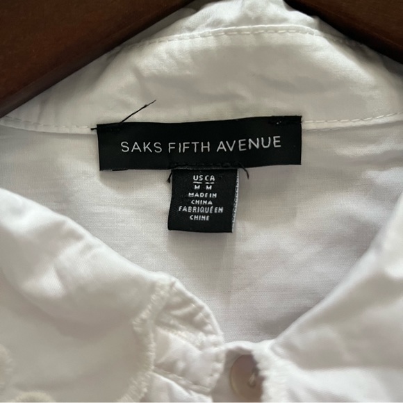 SAKS FIFTH AVENUE Women’s Collared Eyelet Shirt White Size Medium - Picture 8 of 8
